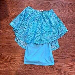 Y2K Turquoise Chevron Crochet Layered Top Size XS‎